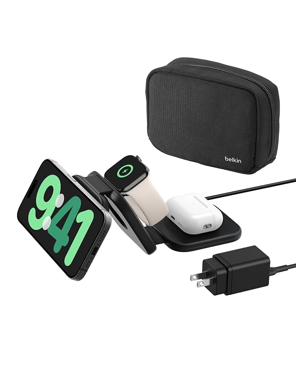 Belkin MagSafe Charger Compatible 3-in-1 Magnetic Charging Travel Pad 15W-BoostCharge Pro Foldable Qi2-Certified Wireless Charger, MagSafe-Compatible Charger for iPhone 16 Series, Apple Watch, AirPods by Belkin - Used condition - US$62.37
