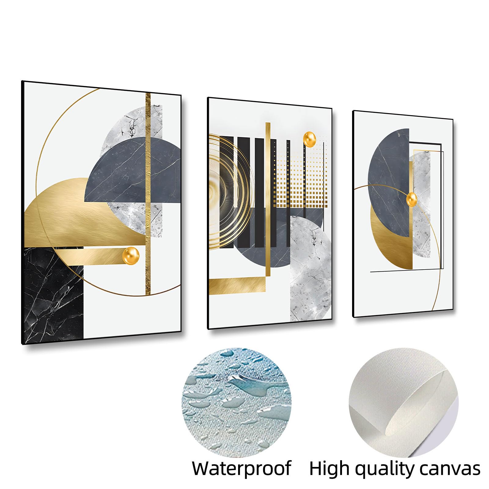 BNREDA Juego de 3 pósteres abstractos de geometría, cuadros en lienzo geométricos dorados, modernos líneas geométricas, pósteres artísticos, decoración de pared, sin marco (B, 50x70cm*3, Sin marco)