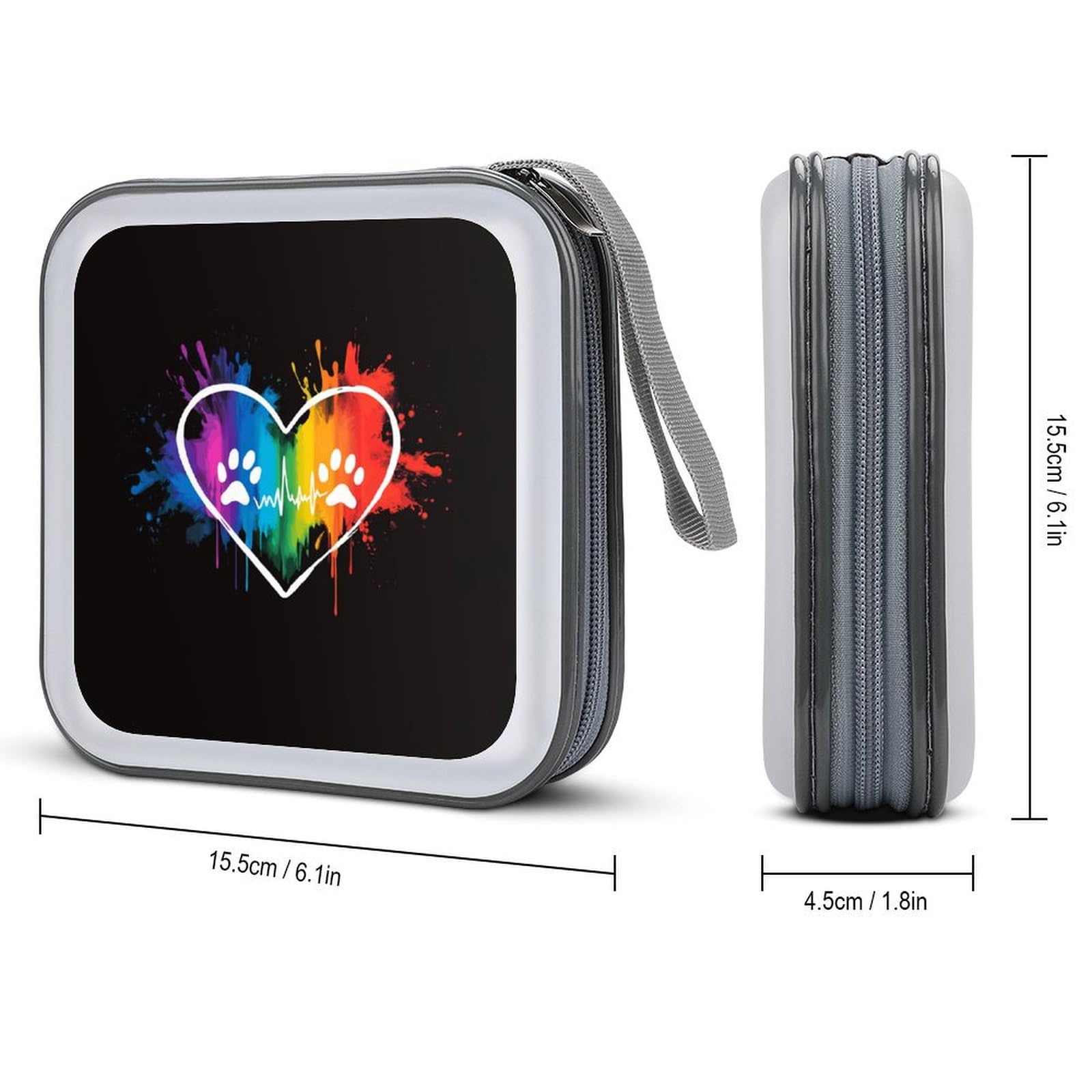 DuduYH Heart with Rainbow Dog Feet CD Case DVD Storage Case Portable for Car Home Travel