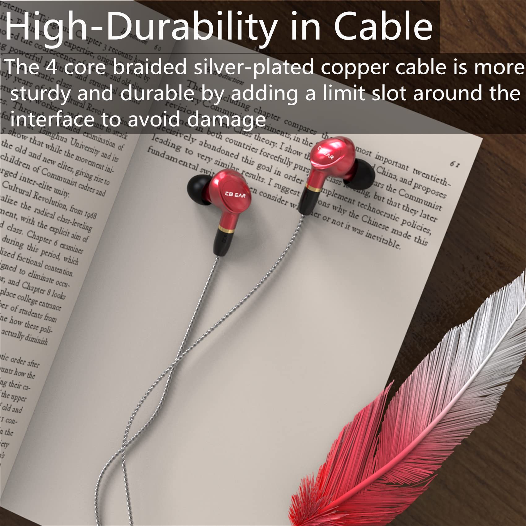 Kbear Ormosia Wired IEM EARBUDS BASS EARBUDS Słuchawki dźwięku słuchawki słuchawki z MMCX Wire 1BA 1DD Driver bez mikrofonu na komputer PC dla muzyków （czerwony）