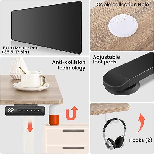 Miniatura 4 de farexon Escritorio de pie en forma de L de 63 x 55 pulgadas con tomacorrientes, escritorio eléctrico de altura ajustable, escritorio de pie en