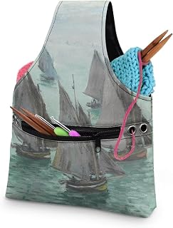 ZCFYGDX Embroidery Supplies Organizer - Fishing Boats Calm Sea Print Durable Canvas Sewing Box with Zipper Closure & Thread Management Holes, Small Capacity for Needles, Scissors, Quilting Tools