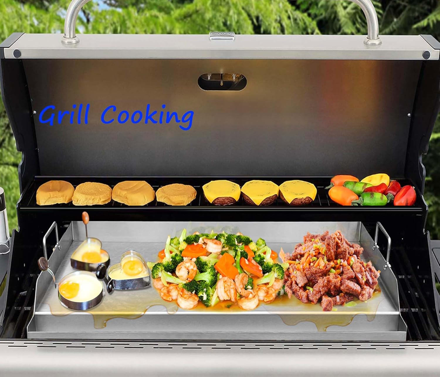 GasSaf 25" x 16" Stainless Steel Griddle Universal for Gas & Charcoal Grills, Large Flat Top with Grease Groove, Heat Evenly, Great for Parties, Camping & Tailgating, Outdoor Cooking Flat Pan