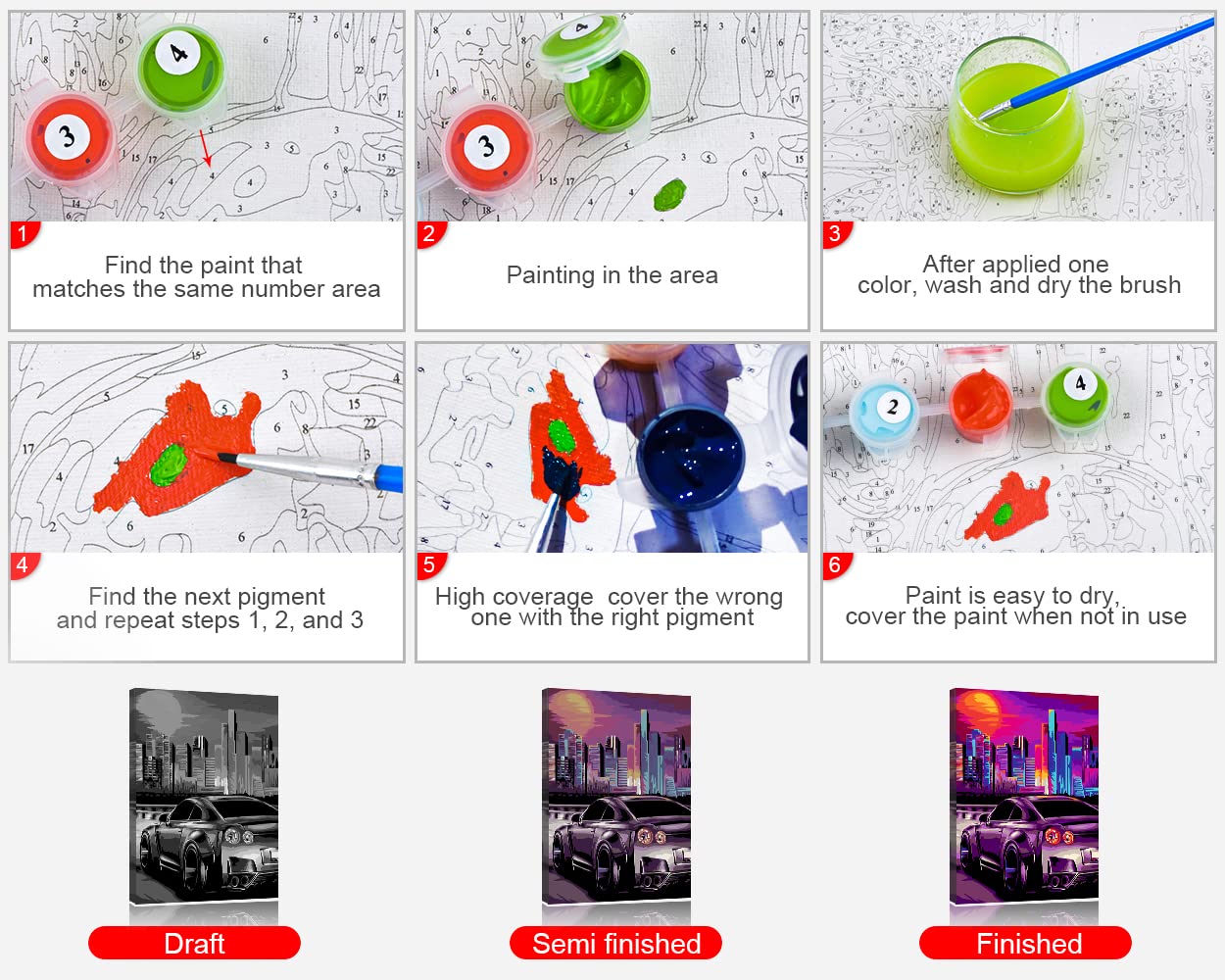 Kit de peinture par numéros pour adultes - Peinture par numéros pour adultes - Vert clair - Voiture vintage - 40,6 x 50,8 cm (sans cadre