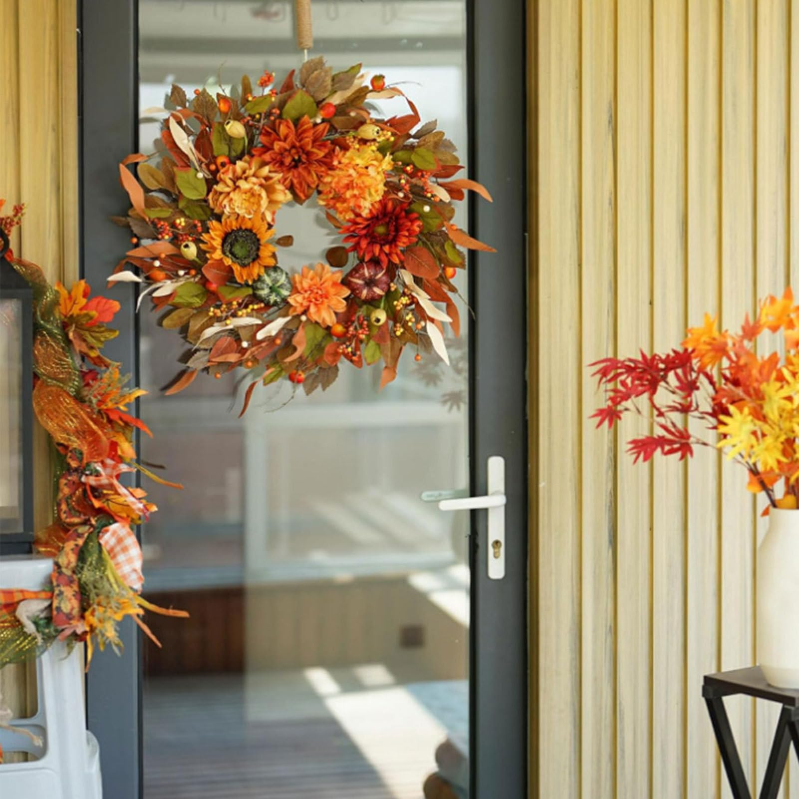 Corona De Otoño Para Puerta Artificial De 42 Centímetros | Coronas De Otoño Para Exterior Impermeables Para Decoración De Festival Acción De Gracias Halloween Vacaciones Puerta Y