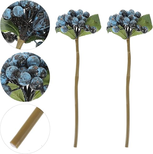 Miniatura 9 de VOSAREA Tallos de bayas de Navidad, ramas de bayas artificiales azules, tallos de acebo, adornos de árbol de Navidad para bricolaje, corona de