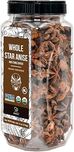 Soeos Anís de estrella entera orgánico de 4 onzas 402oz anís entero vainas de anís estrellado chino semillas de anís entero semillas de anís