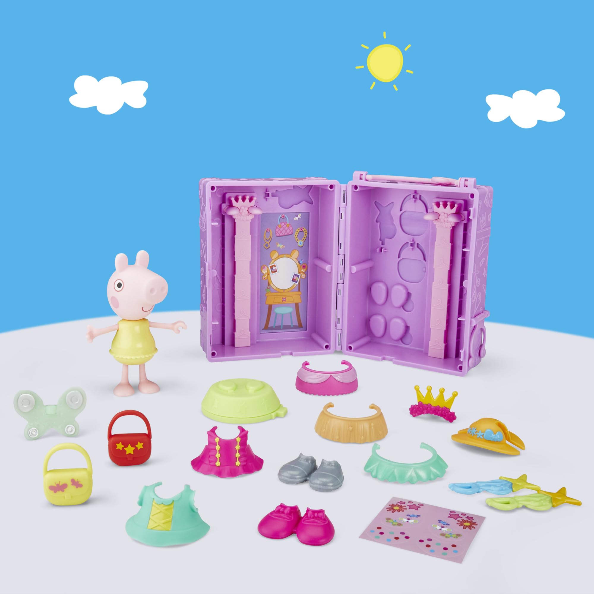 Peppa Pig Hasbro, Guardaroba di Peppa, Set di Giocattoli per Bambini e Bambine dai 3 Anni in Su, Ottima Idea Regalo, Include Action Figure di Peppa, 14 Accessori e Sticker