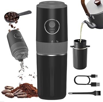Portable Electric Coffee Grinder and Brewing Kit, Black | Rechargeable, Conical Burr Mini Grinder, 32g Capacity, Includes Filter & Coffee Cup
