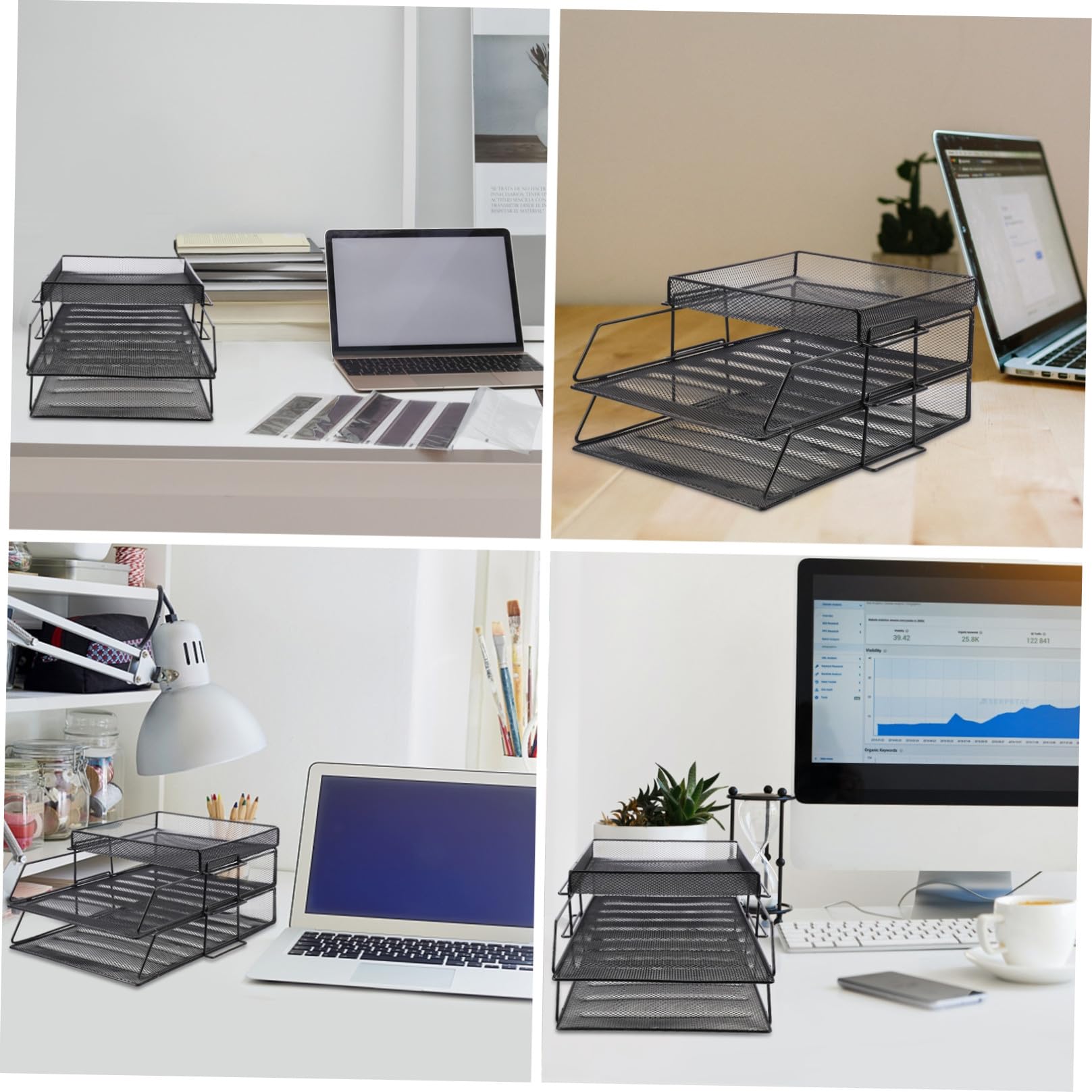 Veemoon Organisateur de Documents de Bureau Maille Creuse en Métal Noir, Étagère de Rangement pour Dossiers à 2 Niveaux pour Bureaux et Étagères