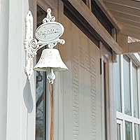 Vista 7 de Sungmor - Campana de hierro fundido para colgar en la pared en estilo rústico blanco, señal de bienvenida, estilo vintage de granja, campana