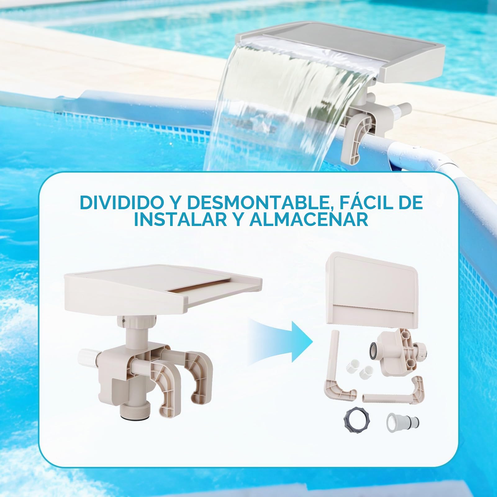 Cascada de Fuente de Piscina, Cascada Relajante de PVC Desmontable sobre el Suelo, Accesorio de aliviadero de Fuente de Piscina para decoración al Aire Libre