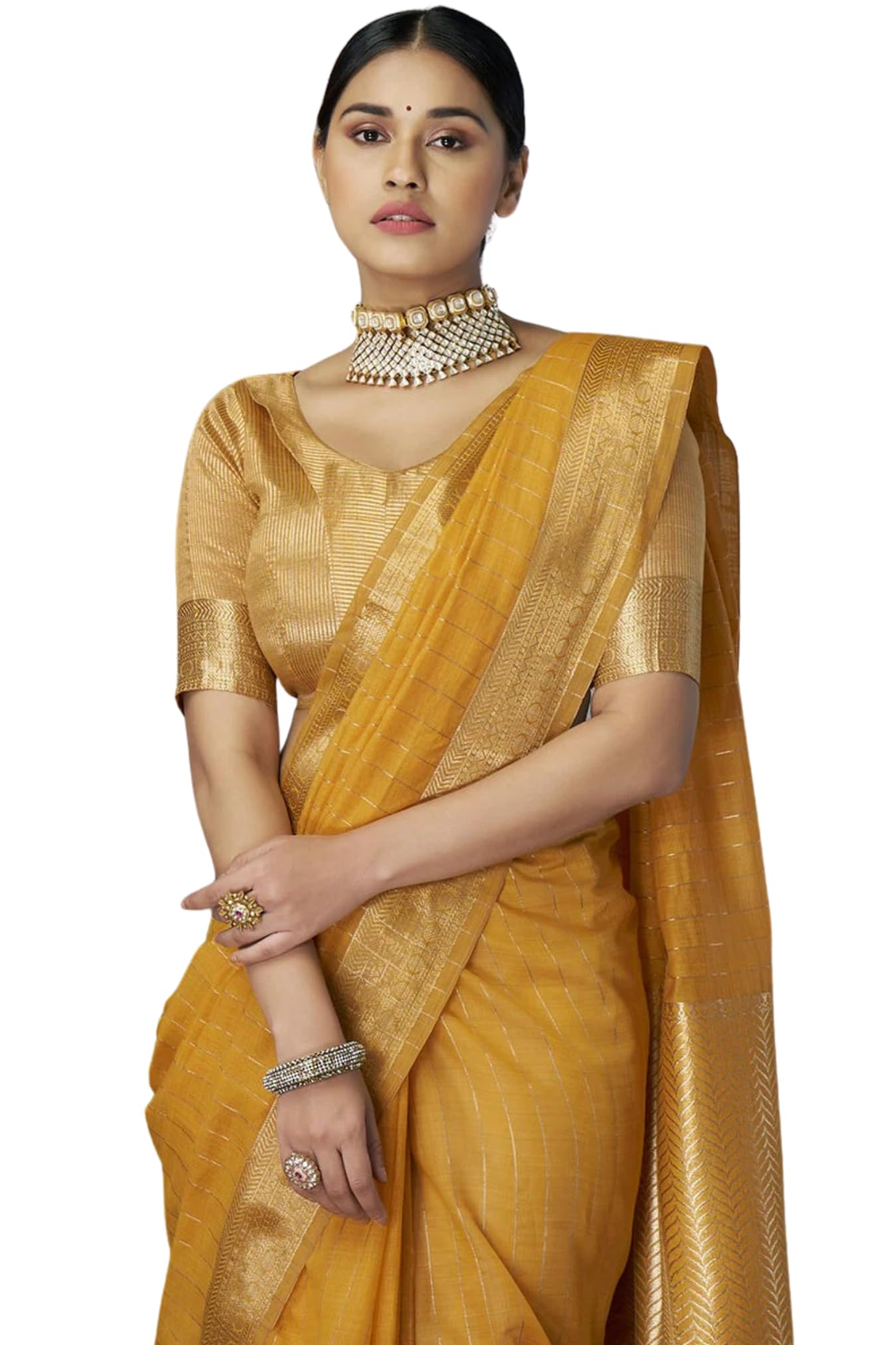 SGF11 Women's Kanjivaram Cotton Pure Soft Silk Saree With Unstitched Blouse Piece