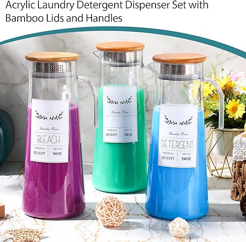 Miniatura 4 de Hushee Dispensador de detergente acrílico para ropa de 54 onzas con asas de tapa, dispensador de jabón para lavandería, recipientes líquidos para