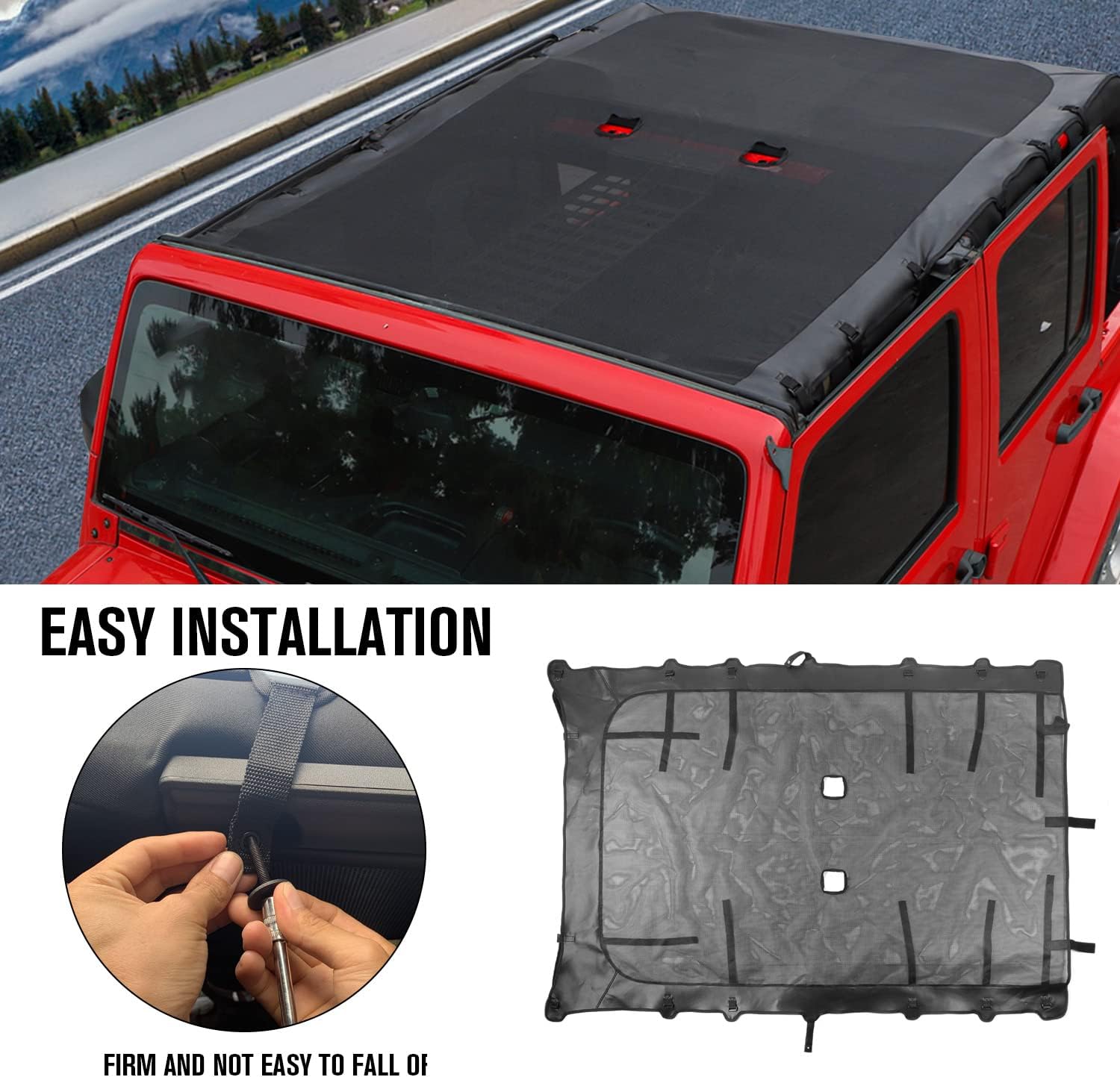 Jimen Sunshade for JKU, Full Sun Shade Bikini Soft Top Compatible with Jeep Wrangler JK & Unlimited 4 Door 2007-2018