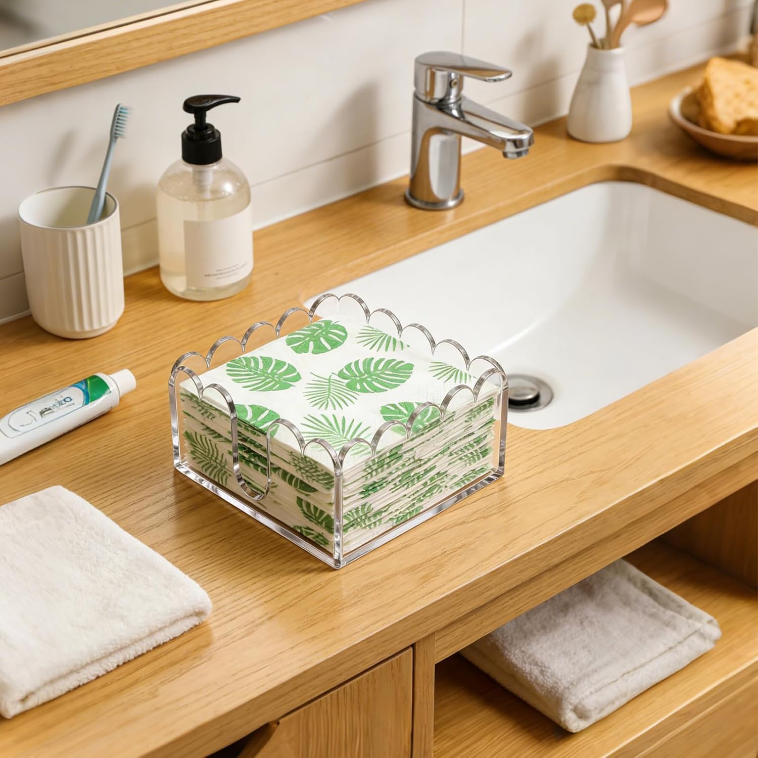 Clear Scalloped Acrylic Napkin Holder for 5x5 Cocktail Napkins