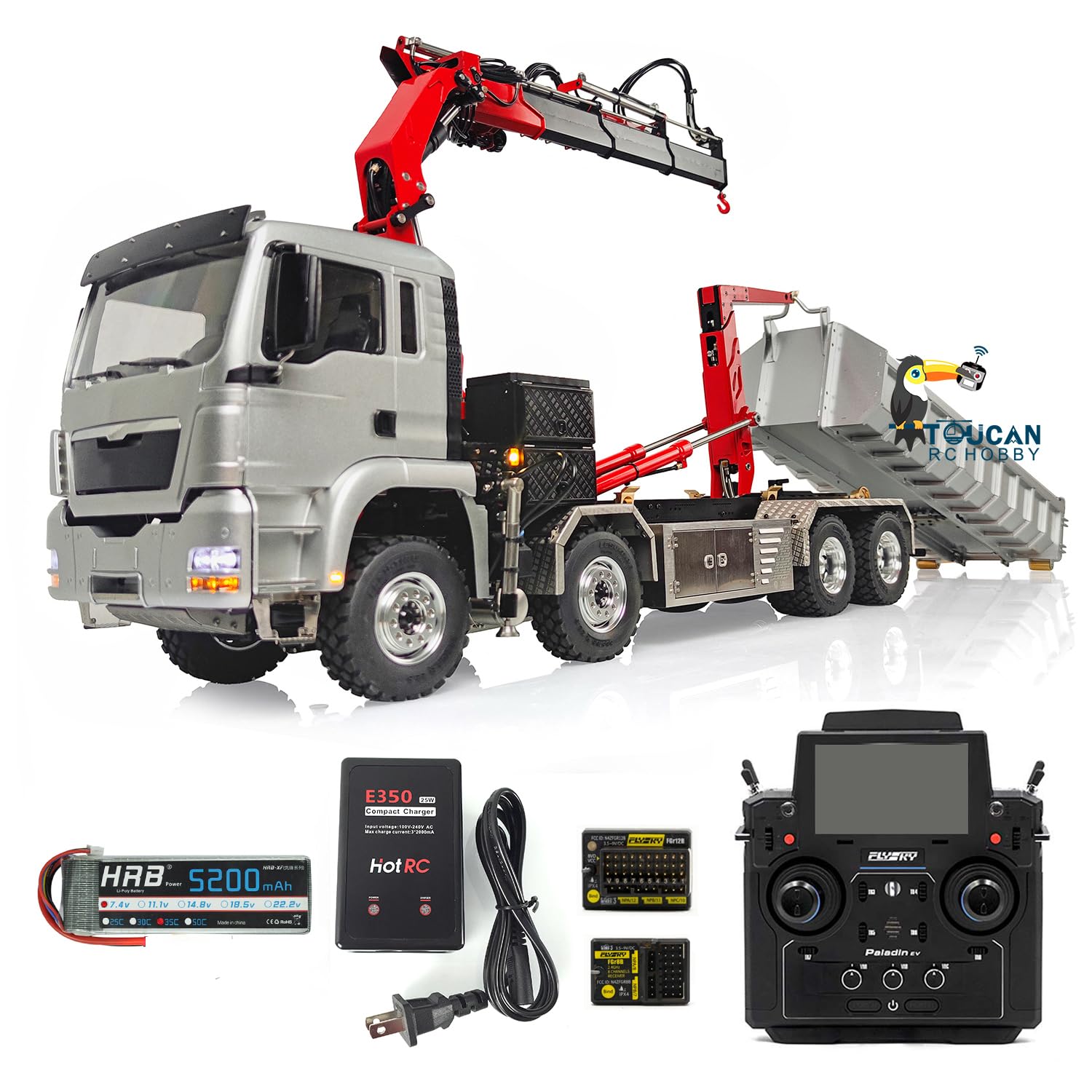 LESU 1/14 8x8 RC Roll on/Off Hydraulic Truck Crane Dumper Tipper Radio Battery