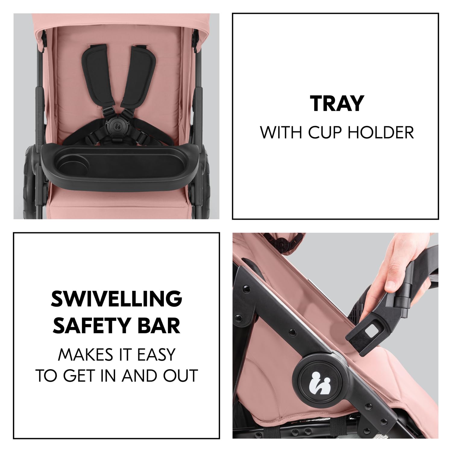 Hauck Shop N Care - Passeggino leggero (solo 8,5 kg) con vassoio per merenda, portabicchieri e parapioggia, compatto e pieghevole con una sola mano, completamente reclinabile dalla nascita fino a 22