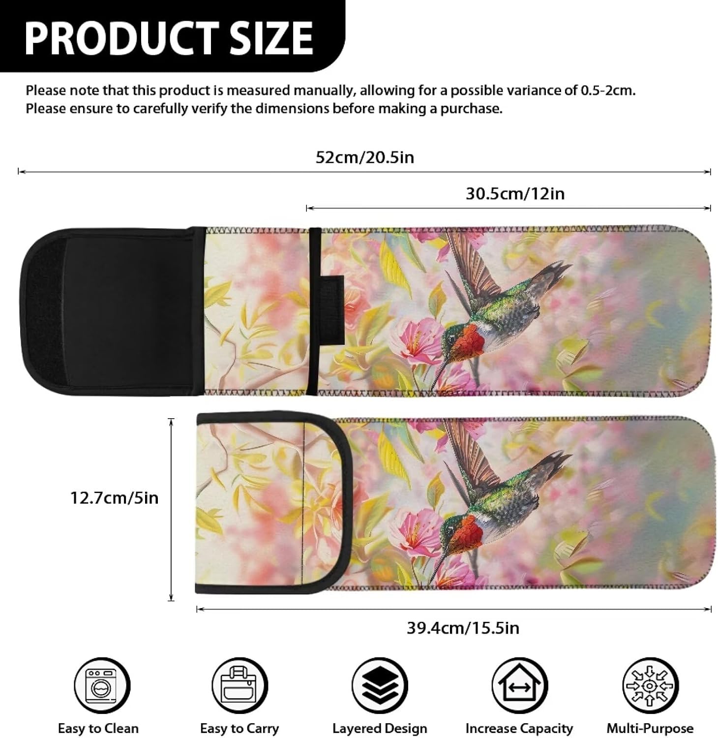 Ohuysud Hummingbird Print Neoprene Curling Iron Storage Bag Heat-Resistant Curling Iron Holder Travel Case for Straightener