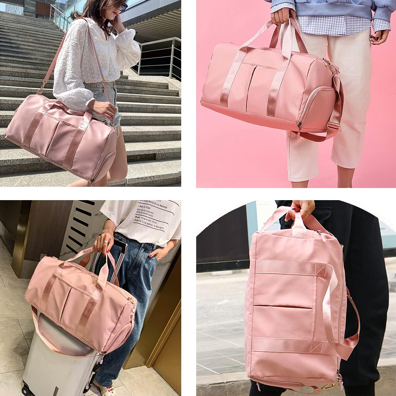 Personalized Duffel Bag Embroidered Sports Gym Bag Travel with Wet Dry Pockets & Shoe Compartment Gift For Groomsman,Bridesmaid (Pink)