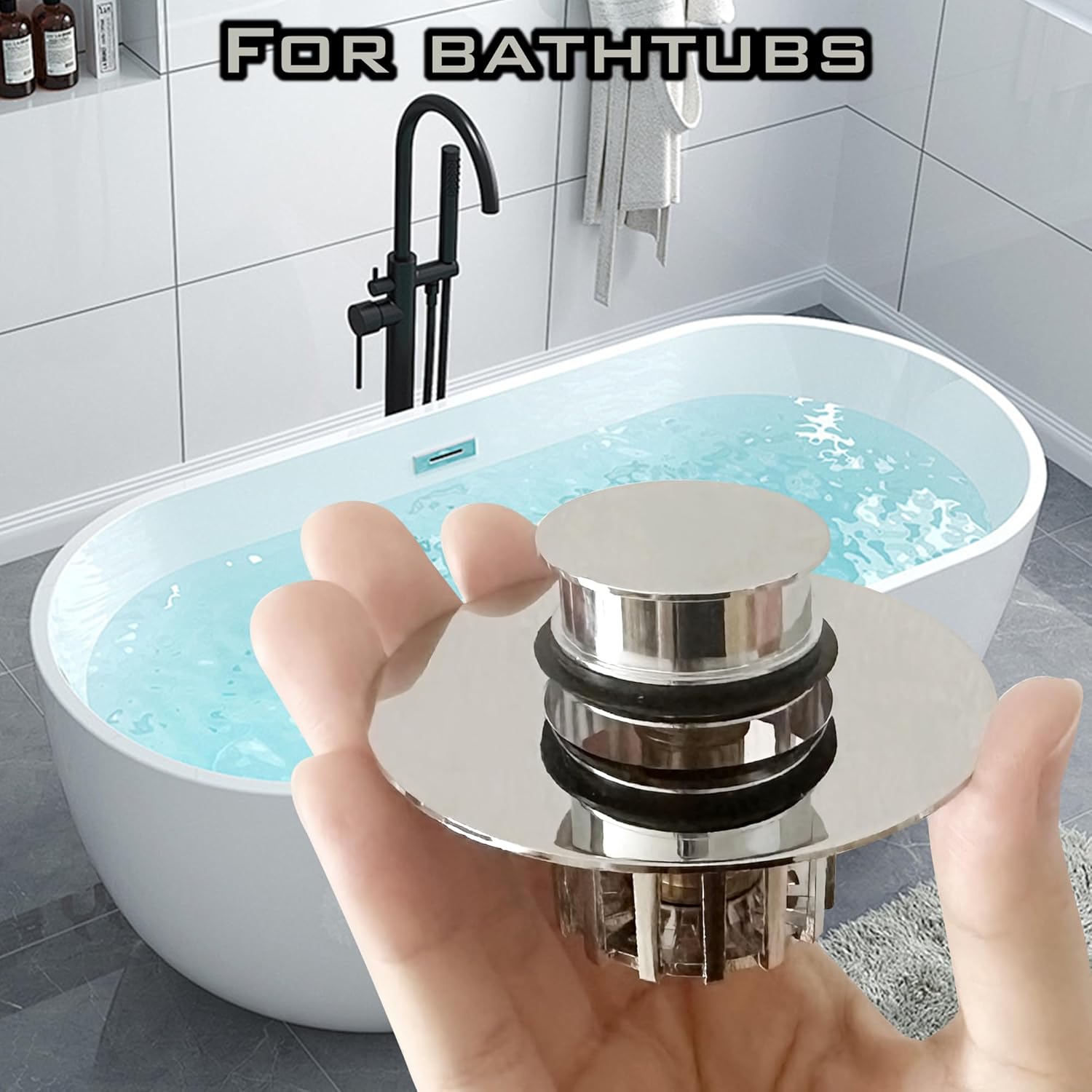 Pop-Up Drain Plug with Screen,Bathtub Plugs,Shower Drain Hair Catcher,Drain Protectors for 1-1/2 to 1-3/4 inch Bathtub Drain Holes - Image 2