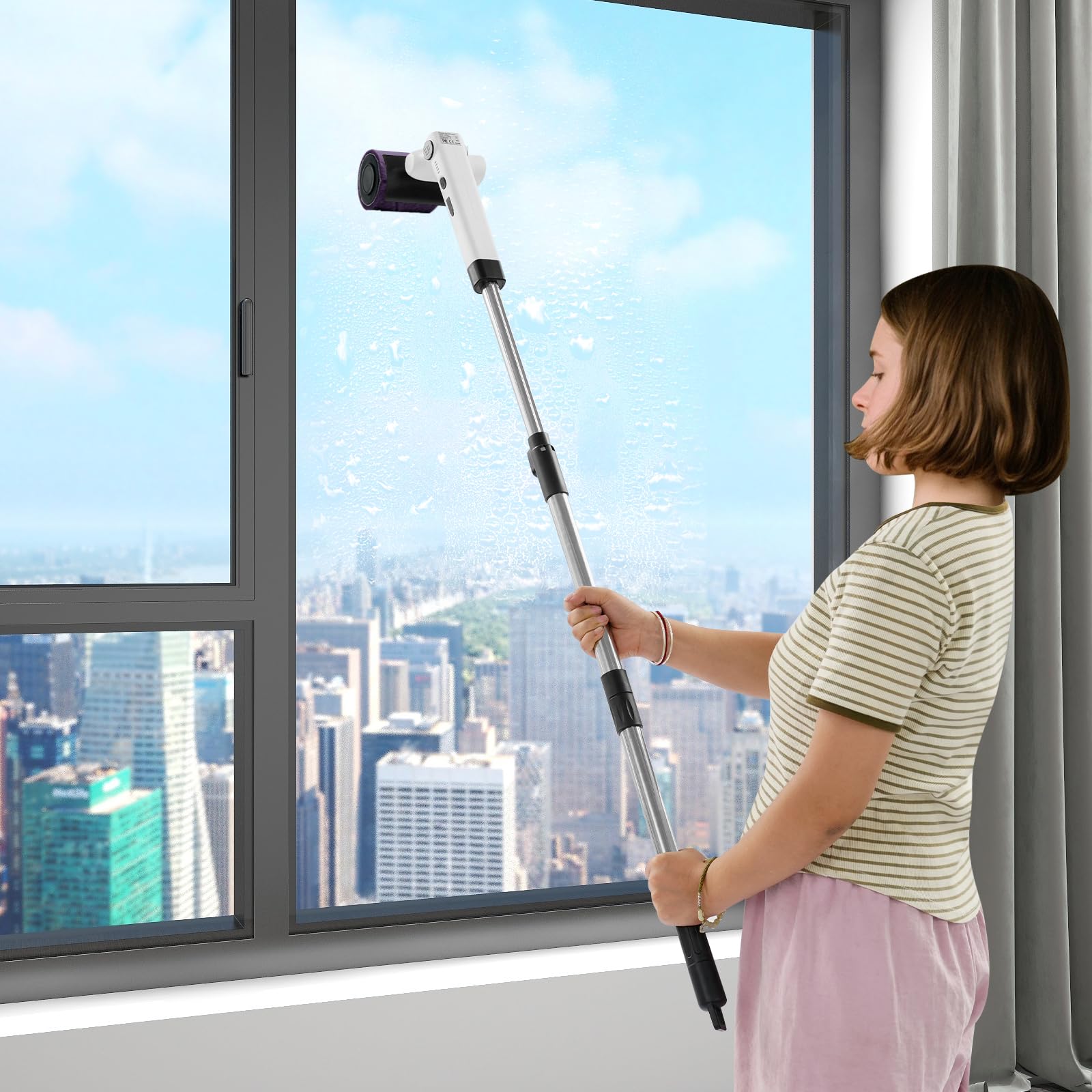 Cepillo de limpieza eléctrico con 4 cabezales versátiles y mango telescópico, 2 opciones de velocidad, resistente al agua para baño, cocina, coche, suelo