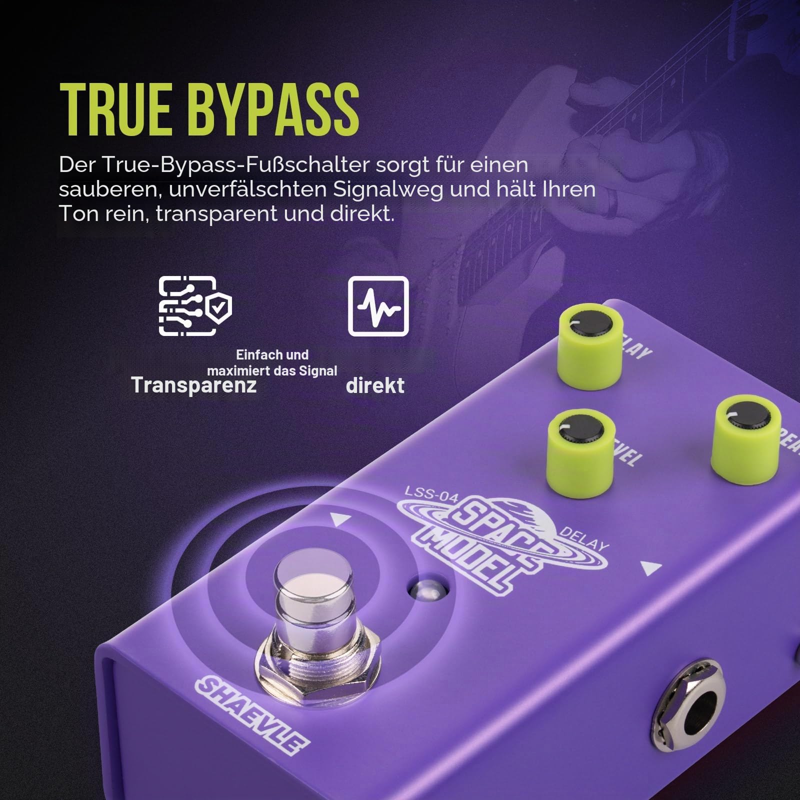 Delay Pedal Dumble-Style Analogue Delay Guitar Effect Pedal– 500ms Delay, Mini Effektpedal True Bypass, Vollanaloge Schaltung, Kompakte Design SPACE MODEL(Delay)