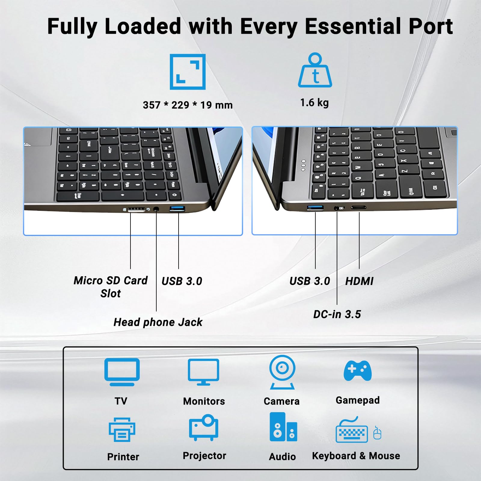 Laptop Core i3 de 15.6 pulgadas, computadora portátil de negocios Win 11, 8 GB de RAM, 256 GB SSD, USB 3.0 dual, teclado retroiluminado y huellas dactilares — view 6