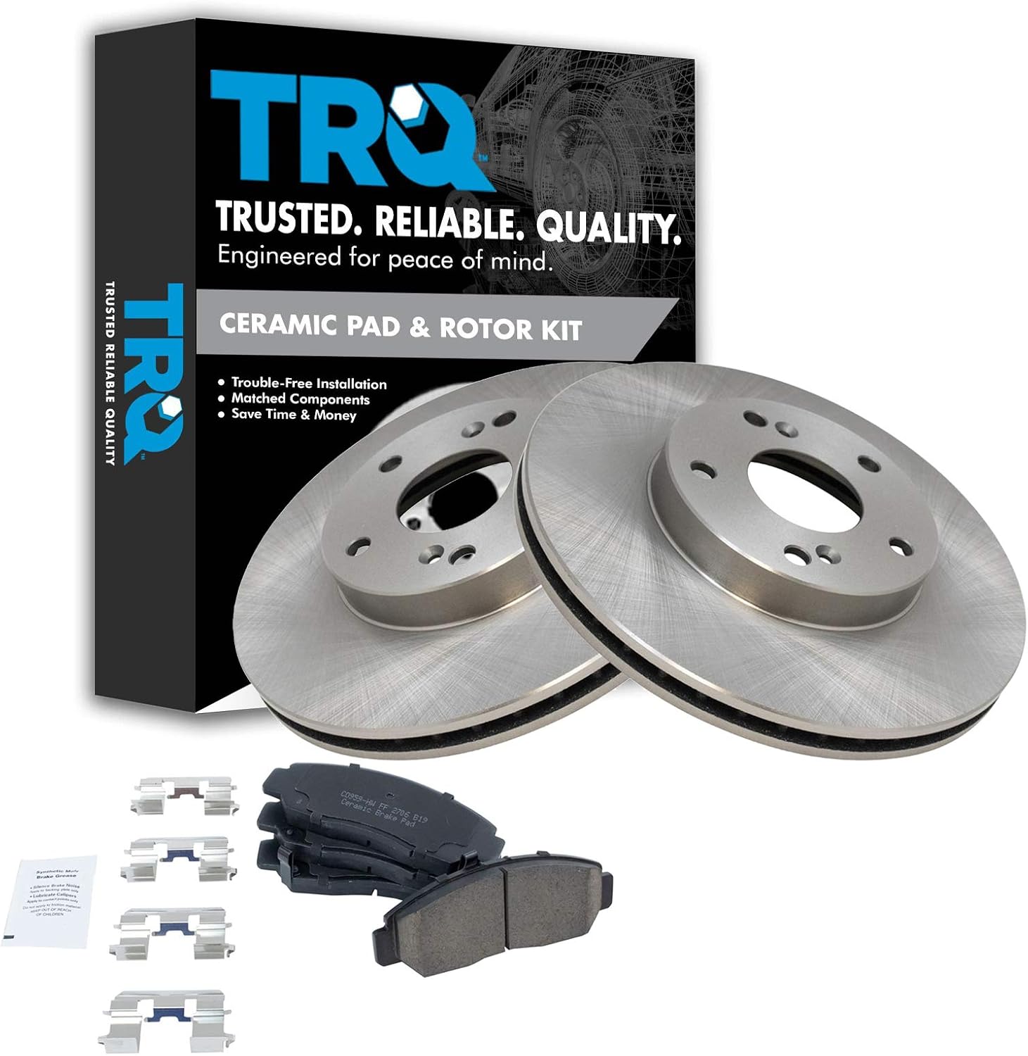 TRQ Front Brake Pad & Rotor Kit Brake Pads Brake Rotor Ceramic Compatible with 2003-2007 Honda Accord 2006-2010 Civic