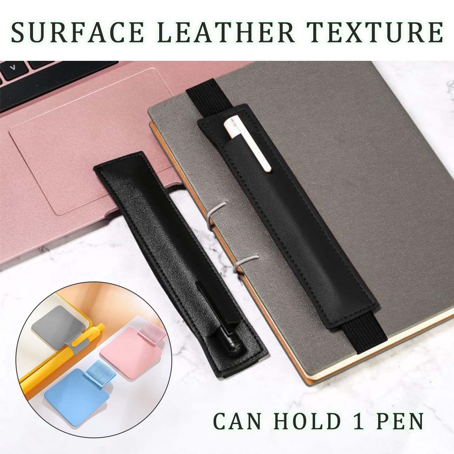 SYEYCW 8 Pcs Pen Holder for Notebook Pen Clip for Notebook PU Leather Pencil Case Holder with Elastic Band - Image 3