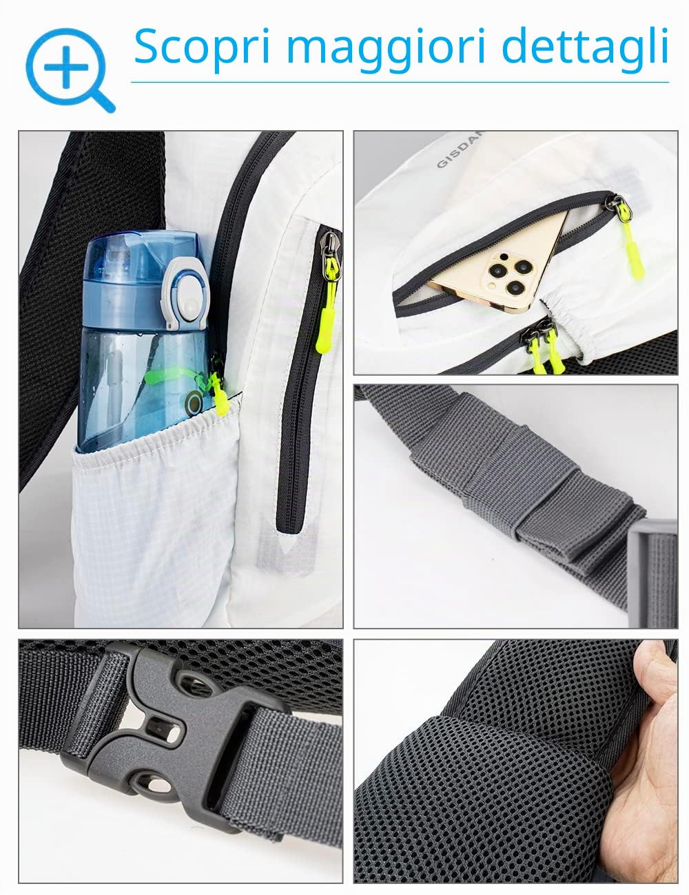 Zaino Monospalla Uomo e Donna, Zainetto Borsello a Tracolla, Marsupio Sling Backpack Rucksack Crossbody Shoulder Bag, Bianco