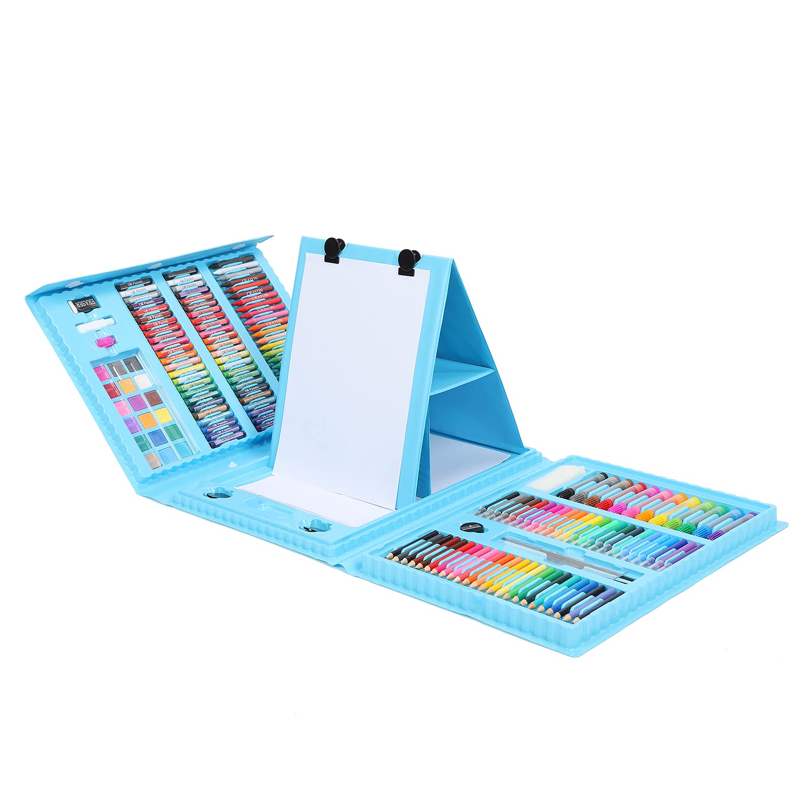 176-teiliges Malwerkzeug-Set für Kinder, Zeichenset mit Aquarellstiften, Wachsmalstiften und Buntstiften, ungiftige Kunstmaterialien für Kinder und Schüler, inklusive