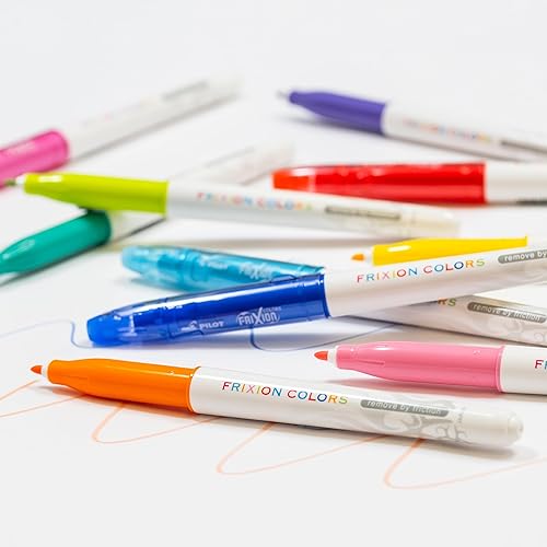 Pilot - 12 FriXion Colors - Feutres de Dessin et de Coloriage à Encre Thermosensible Effaçable - Ultra lavable - Couleurs assorties - Pointe Moyenne Conique - 3