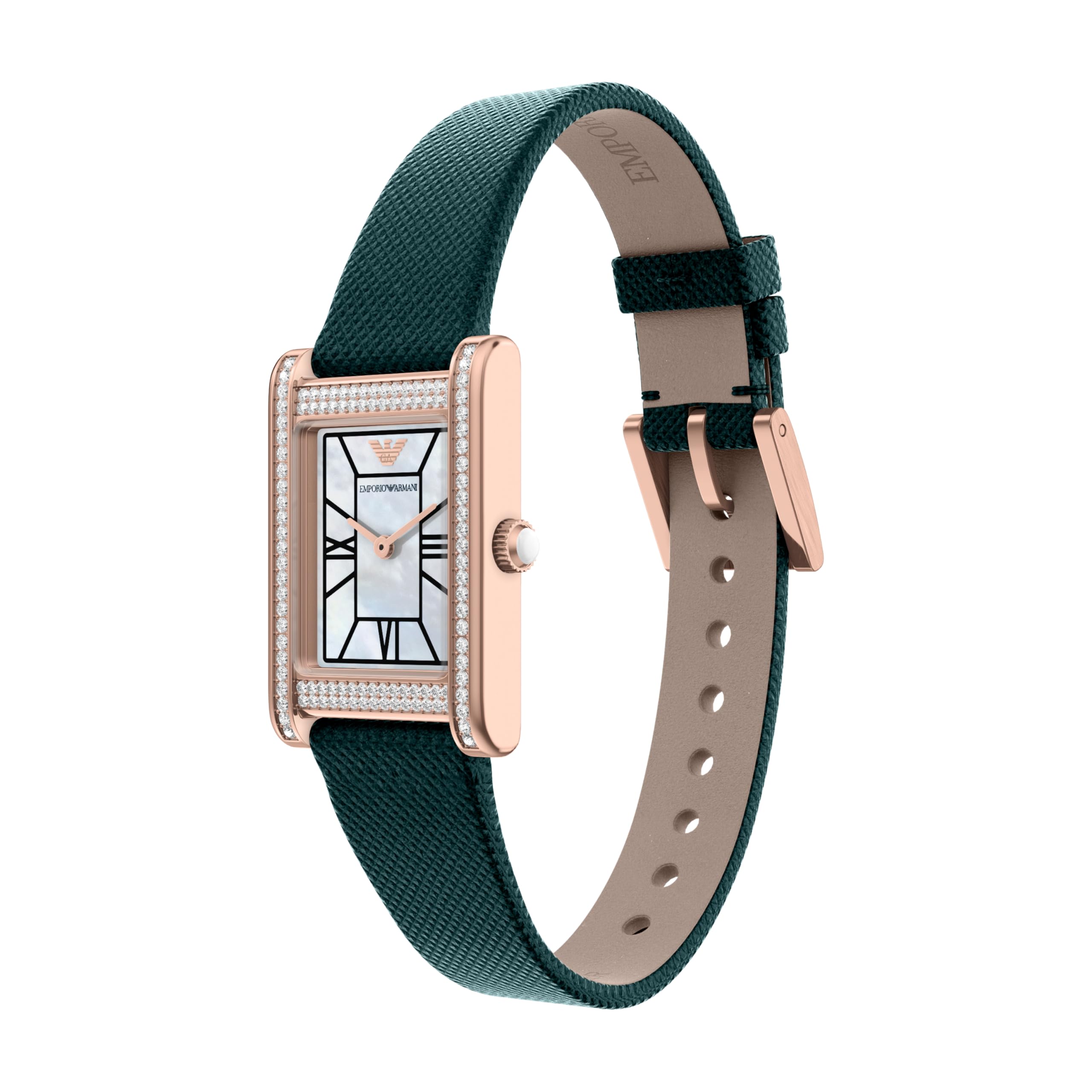Emporio Armani Mujer Reloj de 32MM de Acero Inoxidable Tono Oro Rosa, AR80085SET