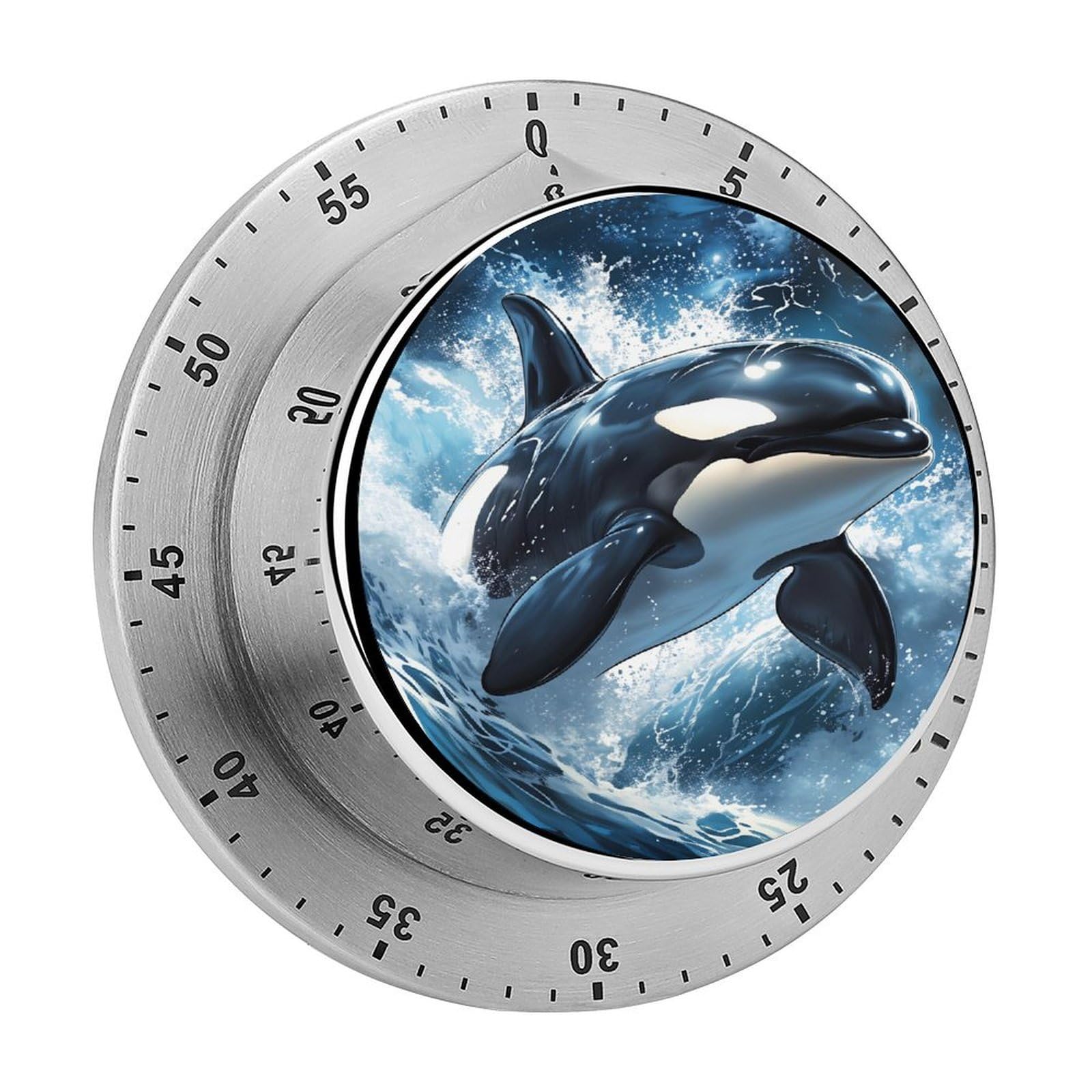 Orca Killer Whale Ocean Wave 60 Minute Wind Up Timer,Visual Mechanical Magnetic Timer with Loud Alarm for Kitchen