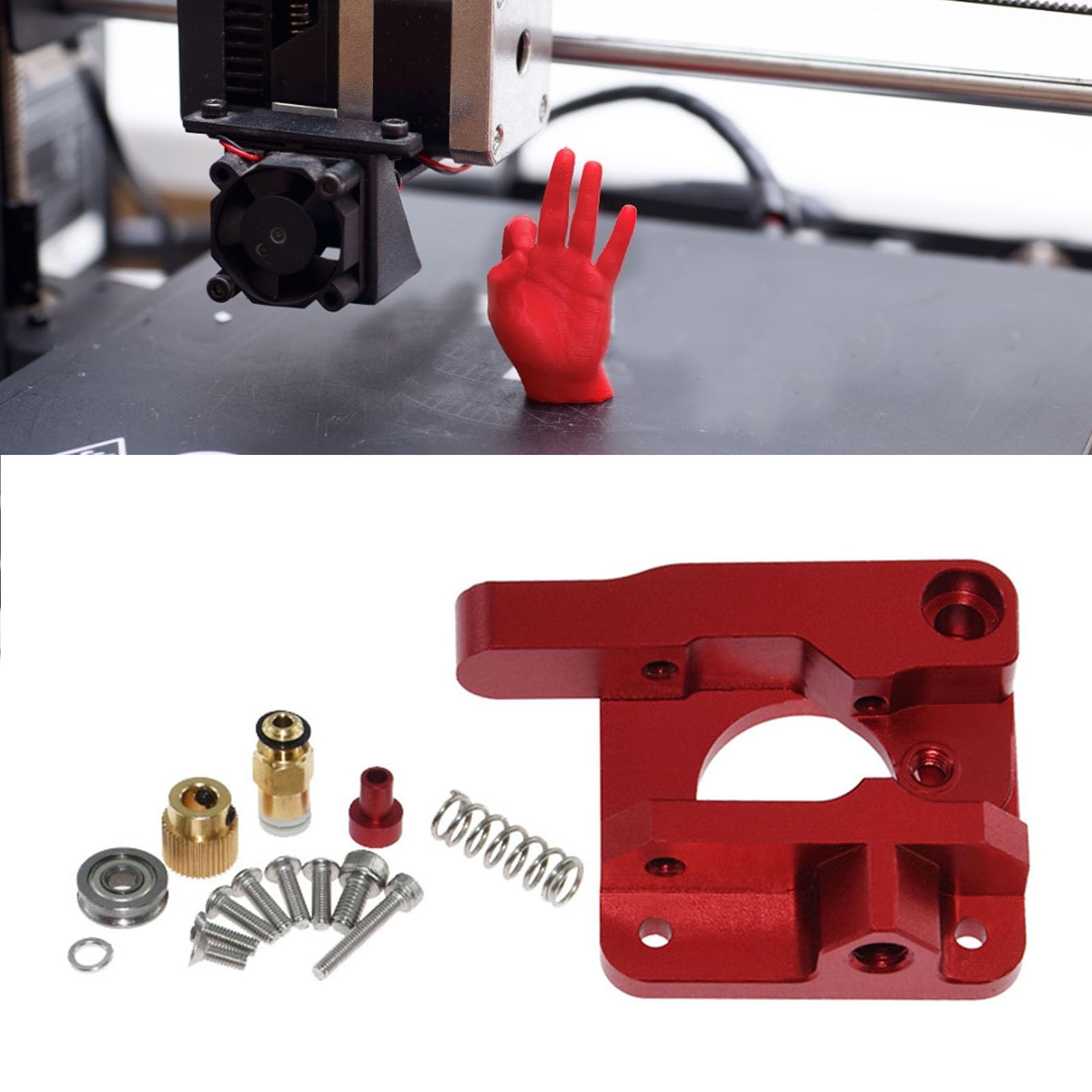 3D Upgrade Dual Gear Extruder,Printer Extruder Double Gear Aluminum Alloy Metal Parts Red for CR10 10S Series(Left Handed)