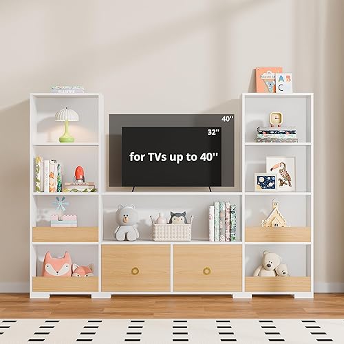 Miniatura 8 de Cozy Castle Estantería infantil de 4 niveles, estantería combinada de 70.7 pulgadas de ancho con 2 cajones, organizador de almacenamiento de