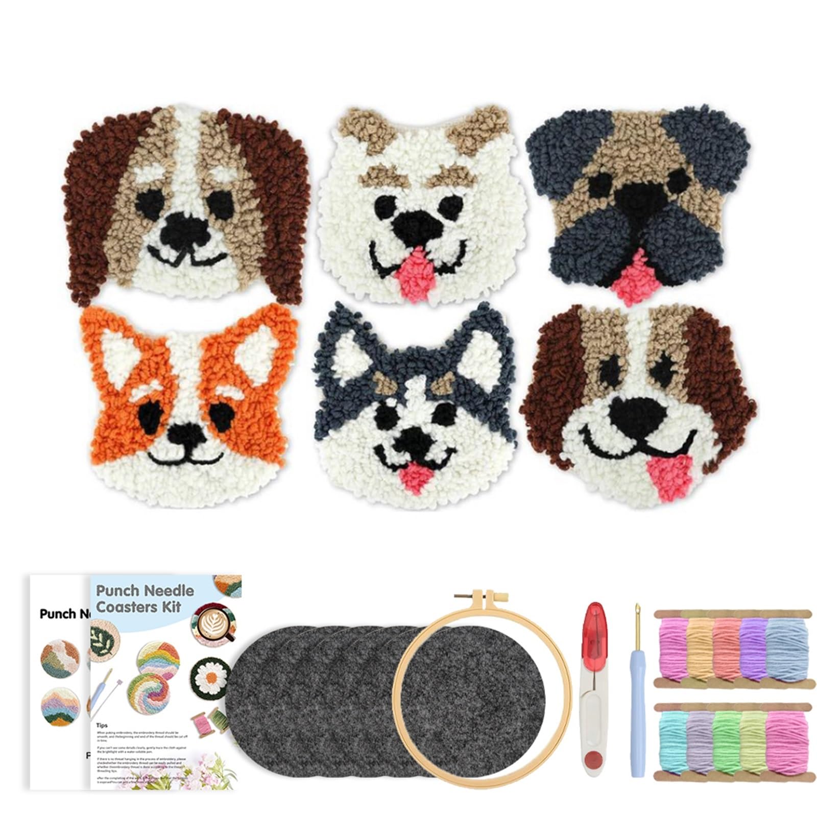 1Set Embroidery Kit Punch Needle Coaster Set Beginner Art Craft Supplies Tufted Coasters For Adult for DIY(Color3)