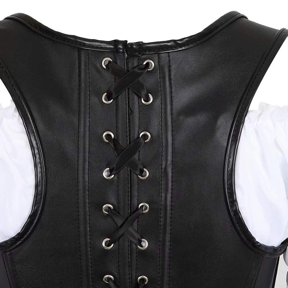 Cuir Steampunk Corset Bustiers Et Robe Jupe Und Chemisier 3 Set Punk Rave FÊTe Pirate