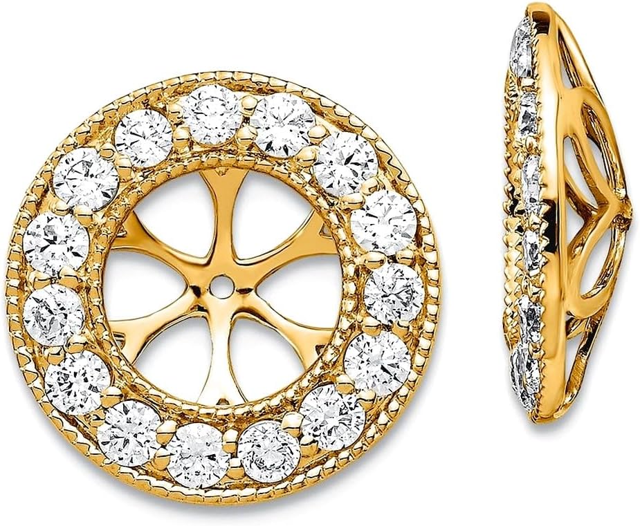 14k Solid Yellow Gold 1ct Diamond Earrings Jackets 14x14mm Wide Earring Jacket for Women