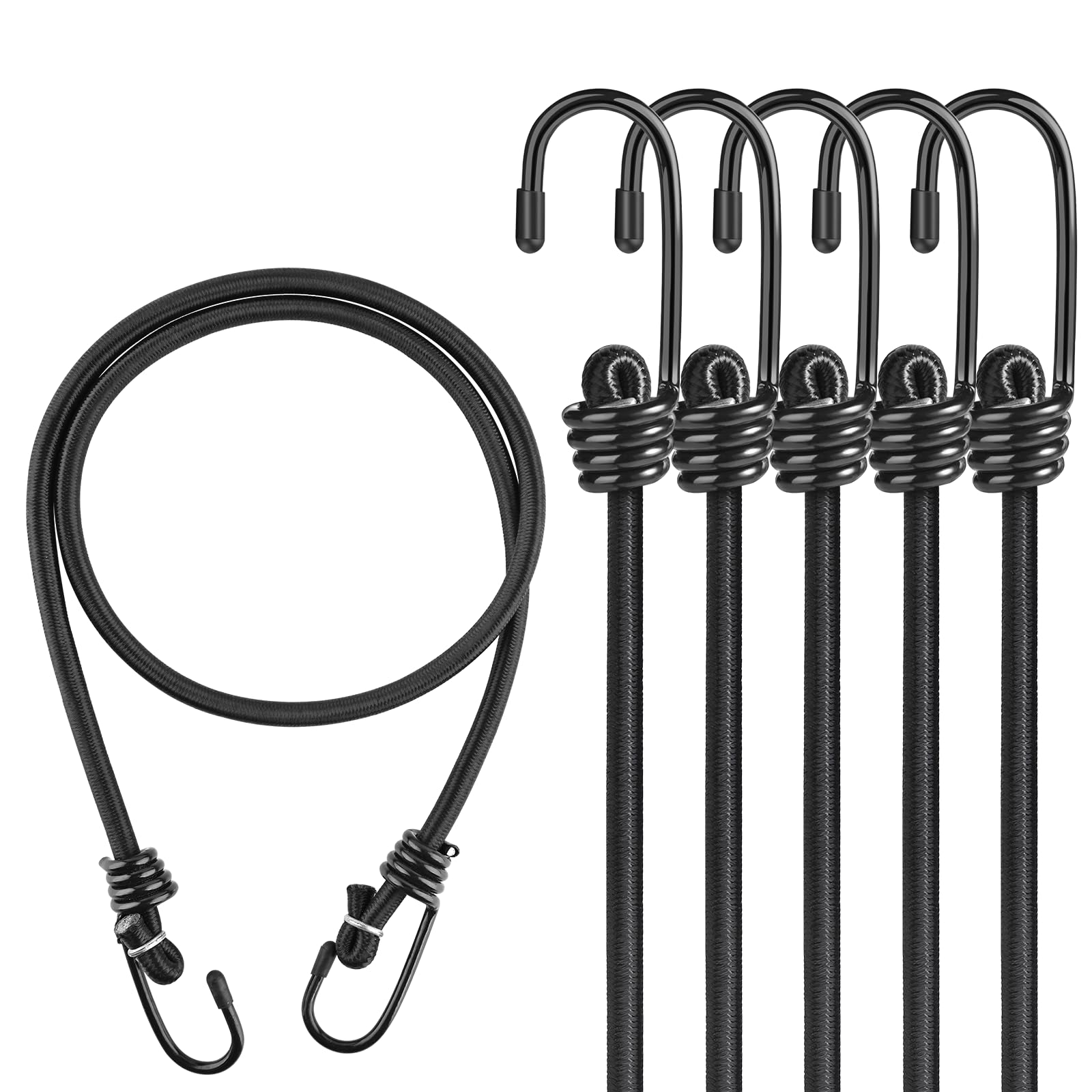 Kshineni 24 inch Bungee Cords with Hooks, 6 Pcs Heavy Duty Outdoor Elastic Bungee Straps for Luggage, Camping, Tarps, Bike Rack, Kayaking?Black?