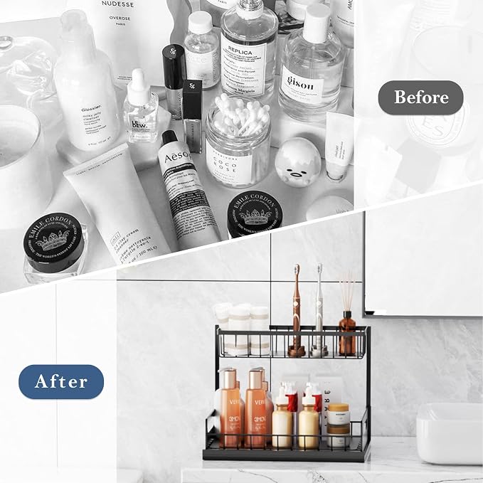 Organizador Bajo Fregadero y Almacenamiento con 4 Ganchos - Estante Extraíble de 2 Niveles, Estante Lado L para Cocina y Baño miniatura 5