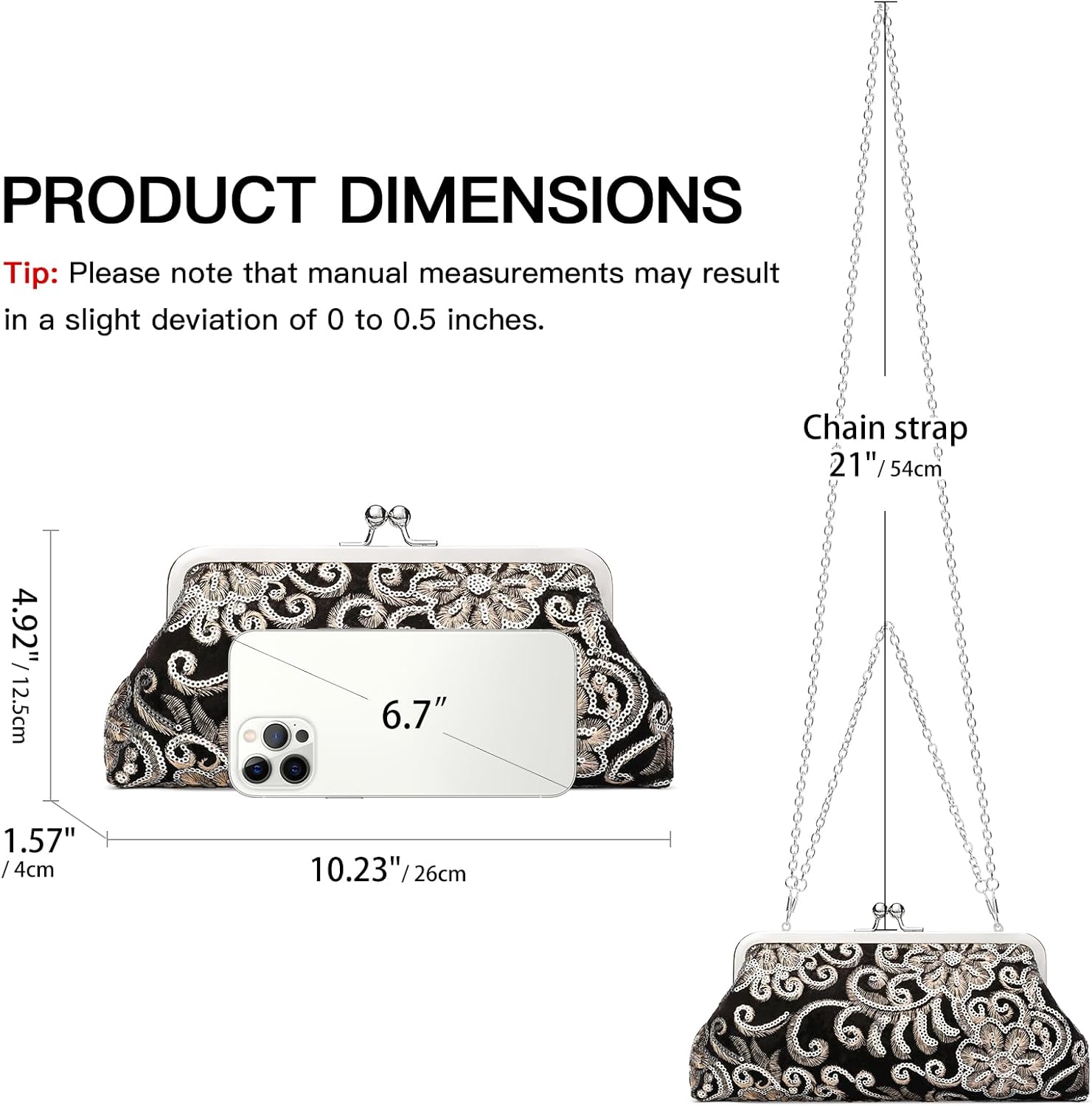 RNIEGA Clutch Purse for Women Floral Embroidery Sequin Evening Bags Elegant Kiss Lock Wedding Party Cocktail