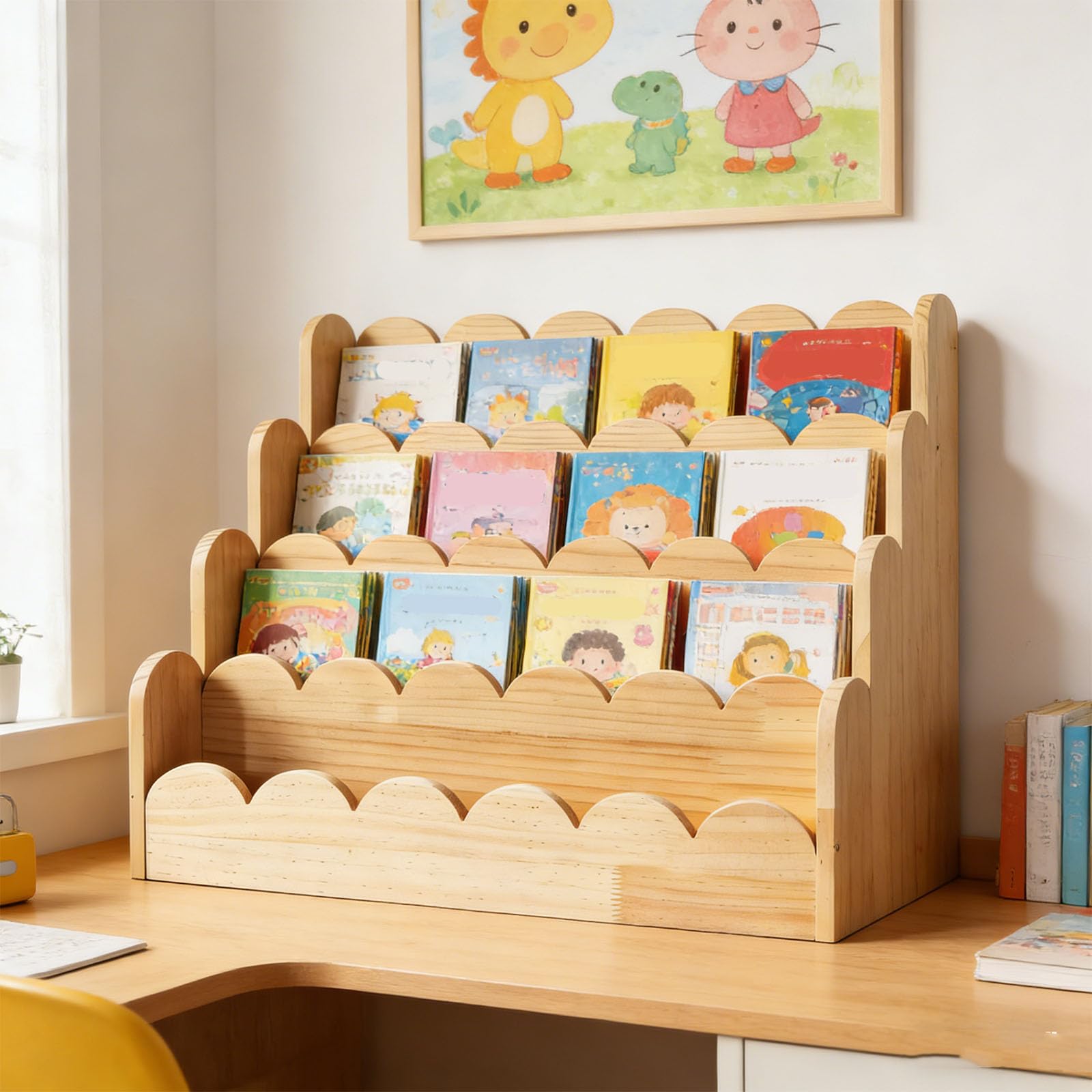 Libreria in legno a più sezioni per bambini, supporta lo sviluppo dell'apprendimento e mantiene i libri illustrati ben organizzati per la cameretta dei bambini