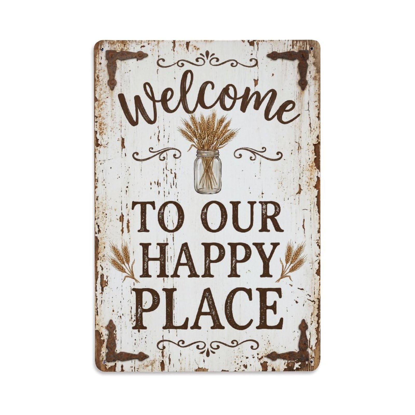 Welcome To Our Happy Place Farmhouse Pantry Vintage Metal Tin Sign Plaque Wall Decor for Cafe, Club, Garden Metal Poster 8x12Inch
