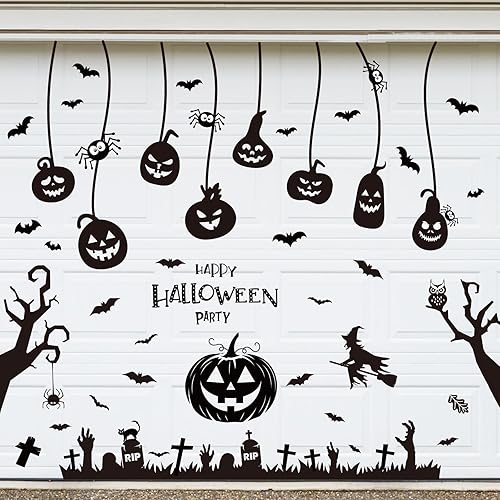 47 calcomanías magnéticas de Halloween para decoración de garaje, calabaza, bruja, puerta de garaje, calcomanías de feliz Halloween, calcomanías