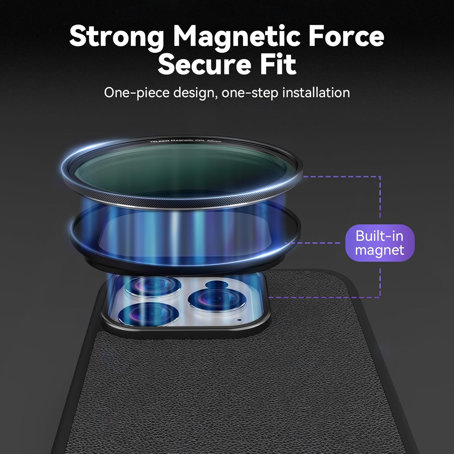 TELESIN° Magnetic Circular Polarizers Filter, 58 MM Phone CPL Filter + Magnetic Phone Case for iPhone 15 Pro Max, Mutil Resistant Coated Super Slim CPL Lens Filtter with HD Optical Glass