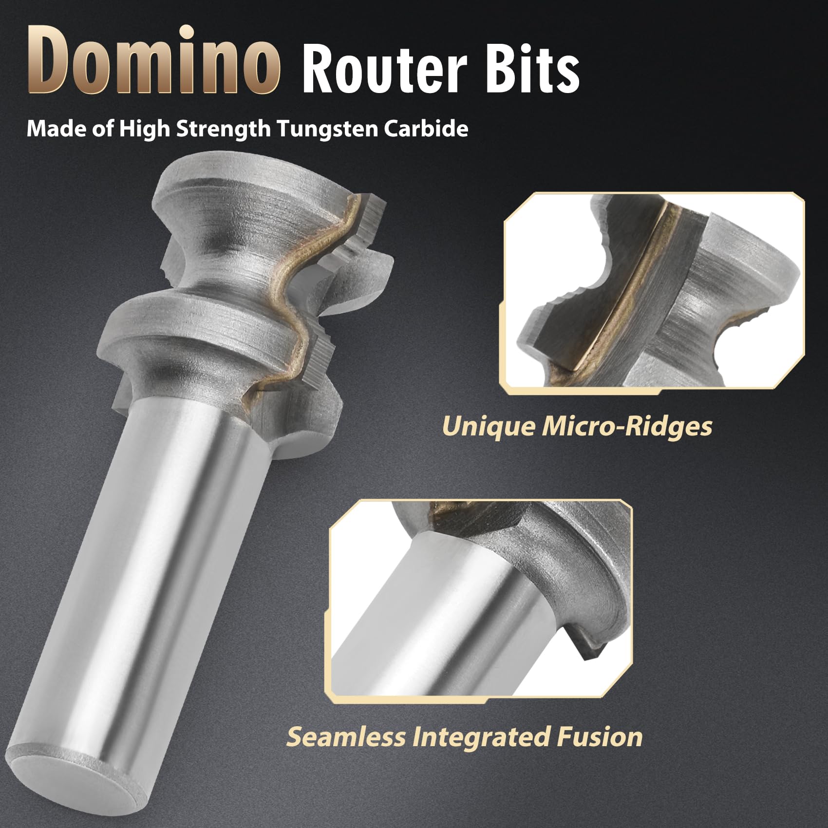 Domino Tenon Router Bit Set - 5mm 6mm 8mm 10mm DF500/DF700 Compatible With 1/2 Shank