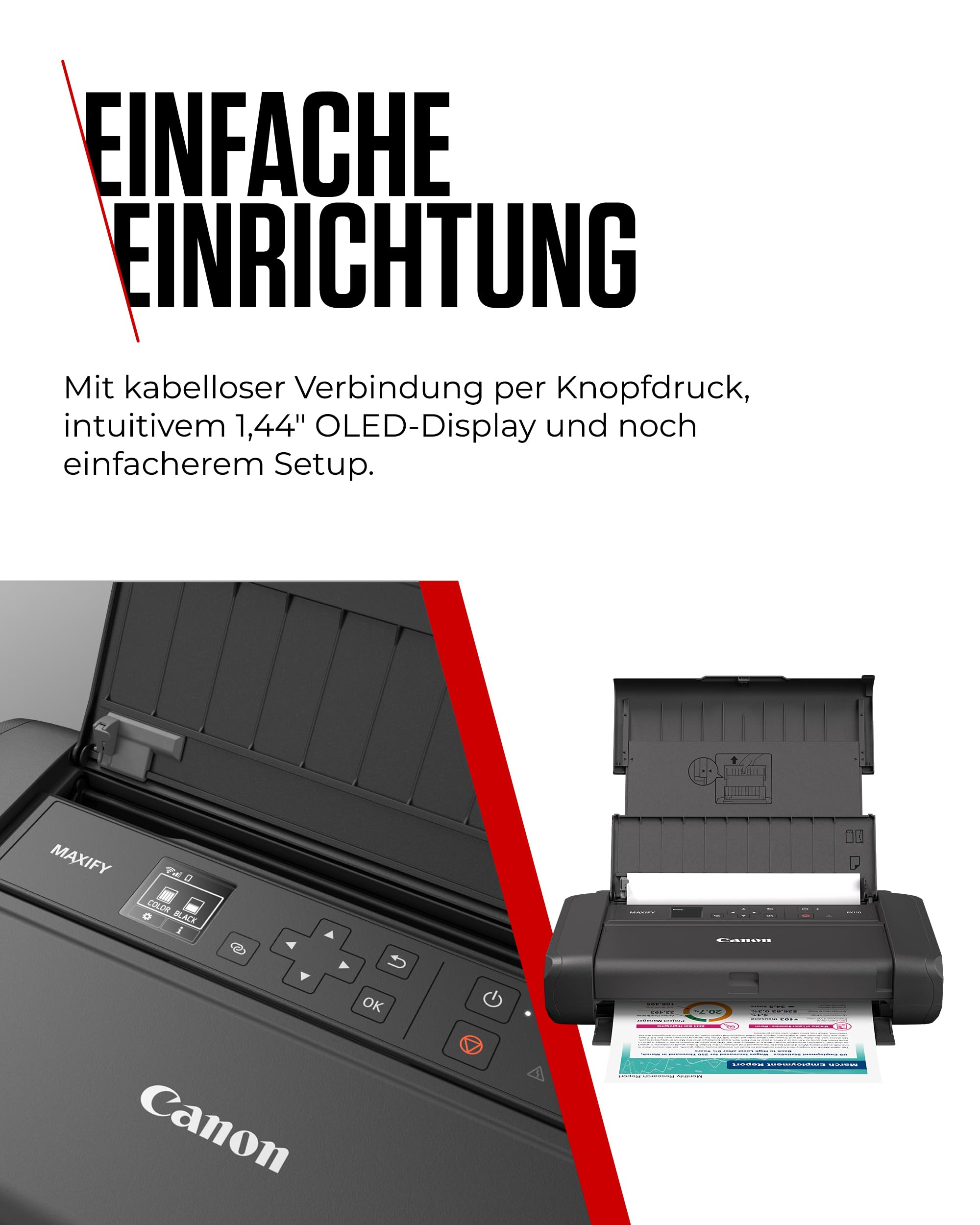 Canon MAXIFY BX110 Mobiler Drucker WLAN-Drucker mit wiederaufladbarem Akku A4