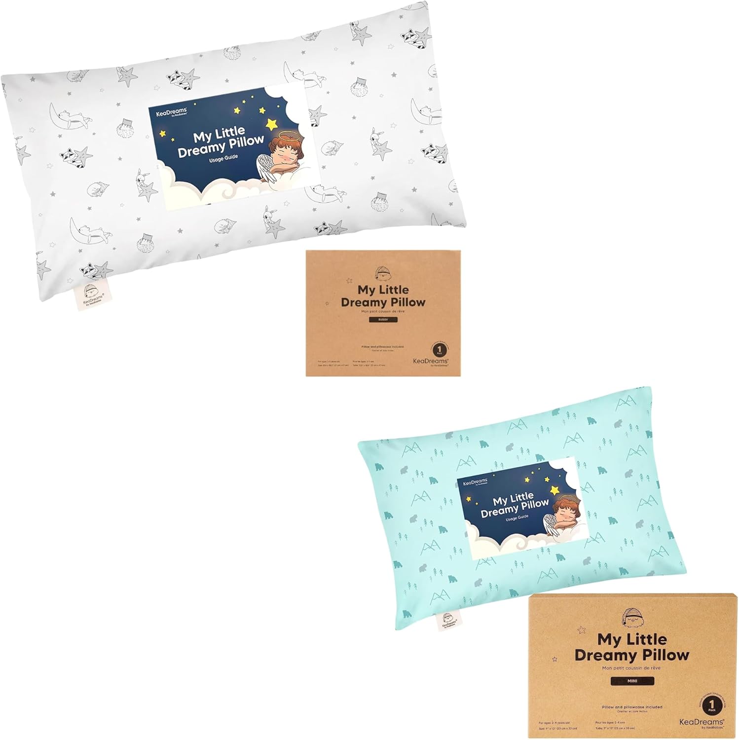 KeaBabies Toddler Pillow with Pillowcase & 9x13 My Little Dreamy Mini Pillow - 10x18 My Little Dreamy Pillow - Organic Toddler Pillows for Sleeping - Kids Pillow - Small Pillows, Travel Pillows